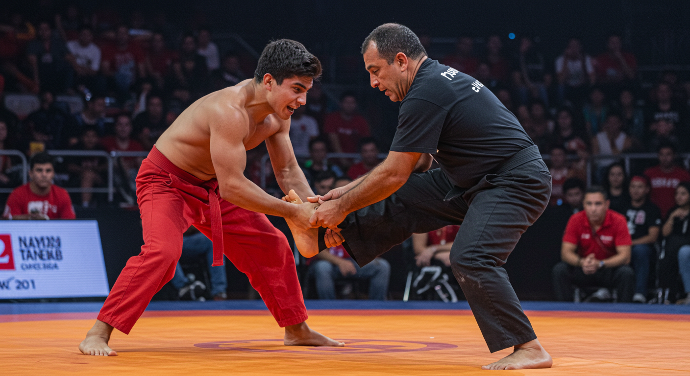 Competitors toe wrestling, locking feet in an attempt to pin their opponent’s foot down in this quirky sport