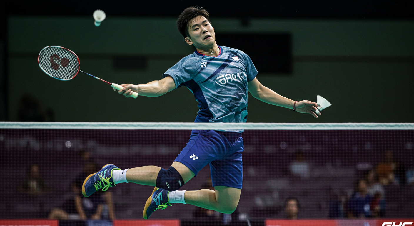 Badminton players in action, showcasing agility and professionalism, wearing appropriate attire