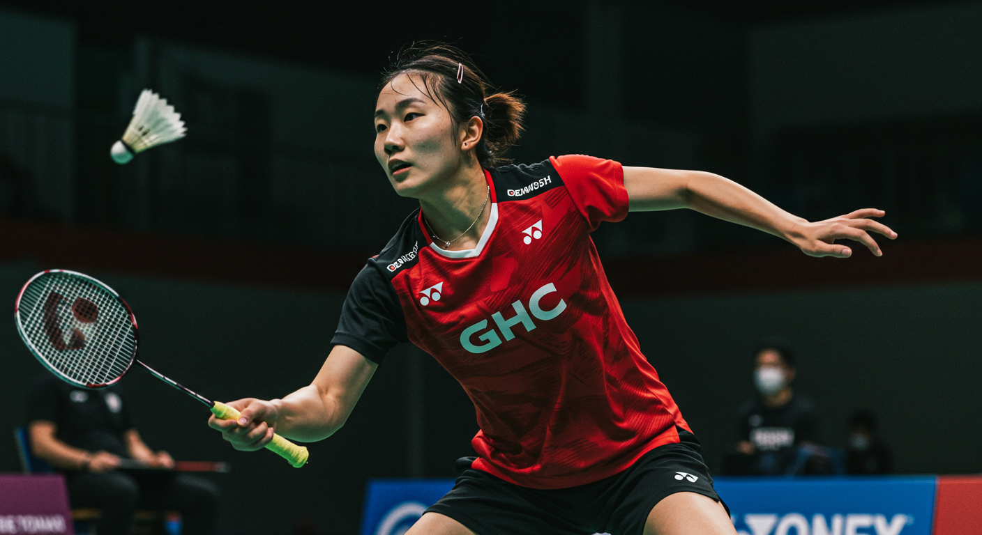 Female badminton player wearing a comfortable, modern uniform designed for performance.