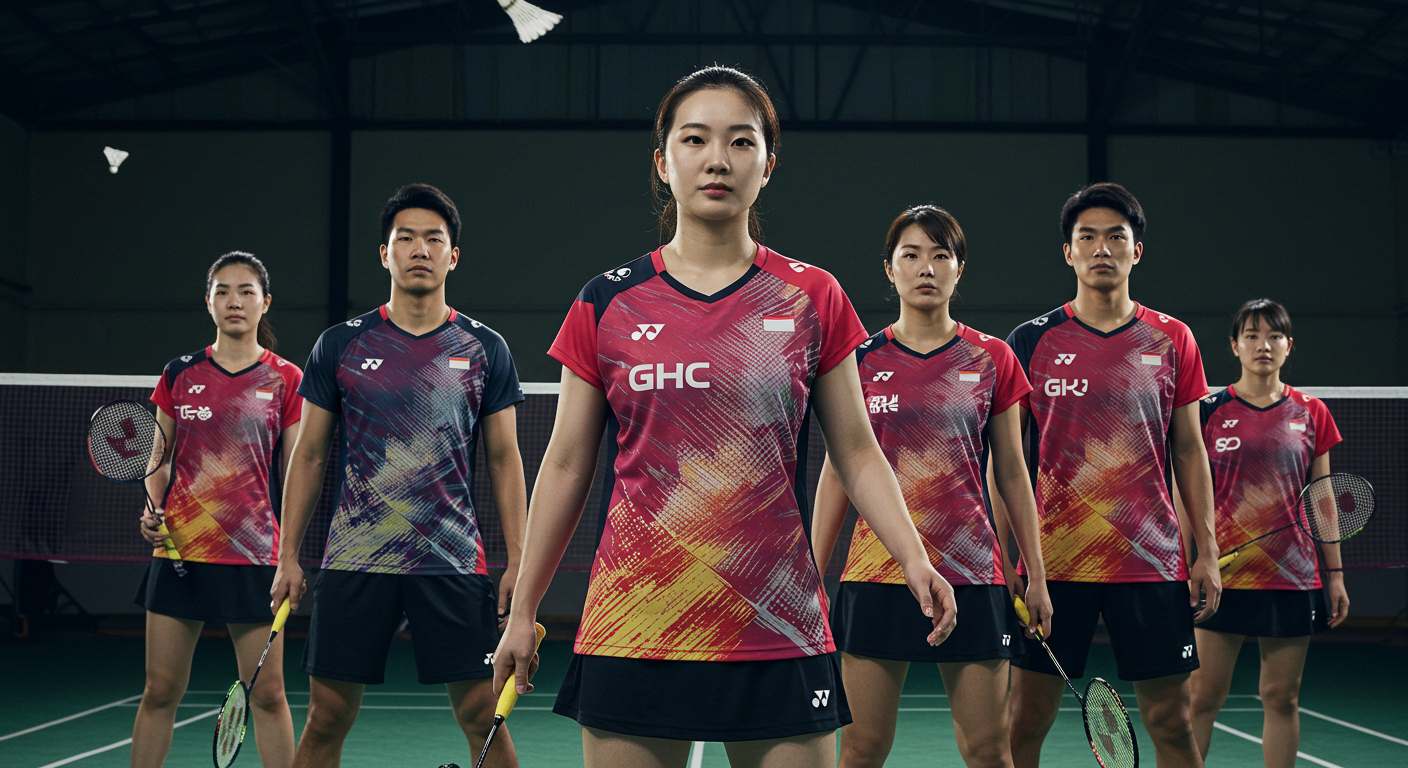 Contemporary badminton players in breathable, customizable uniforms designed for performance and style.