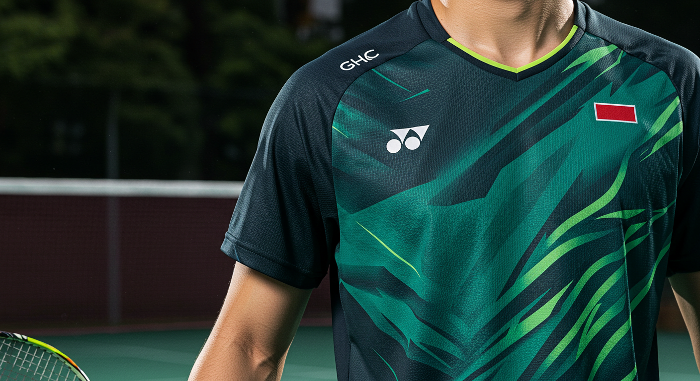 Custom badminton uniforms by GHC Sportswear, featuring eco-friendly materials and high-performance fabrics