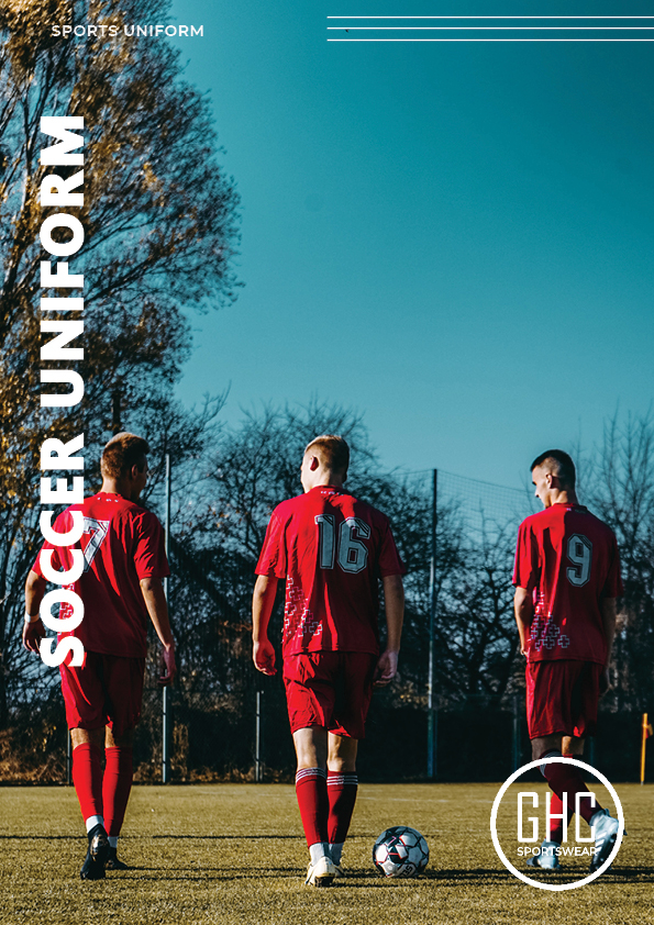 A custom soccer uniform showcasing personalized elements such as the team logo, player number, and colors, highlighting the customization options available at GHC Sportswear.