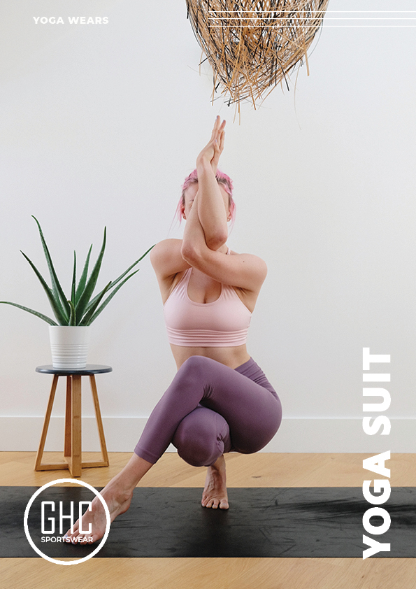 A woman practicing yoga in a stylish and comfortable custom yoga suit from GHC Sportswear. The image highlights the flexibility and support provided by the custom yoga suit, perfect for any yoga pose.