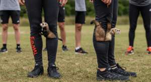 A competitor putting live ferrets down his trousers in an endurance sport, attempting to keep them there the longest."