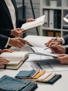 Business support and production coordination in apparel manufacturing