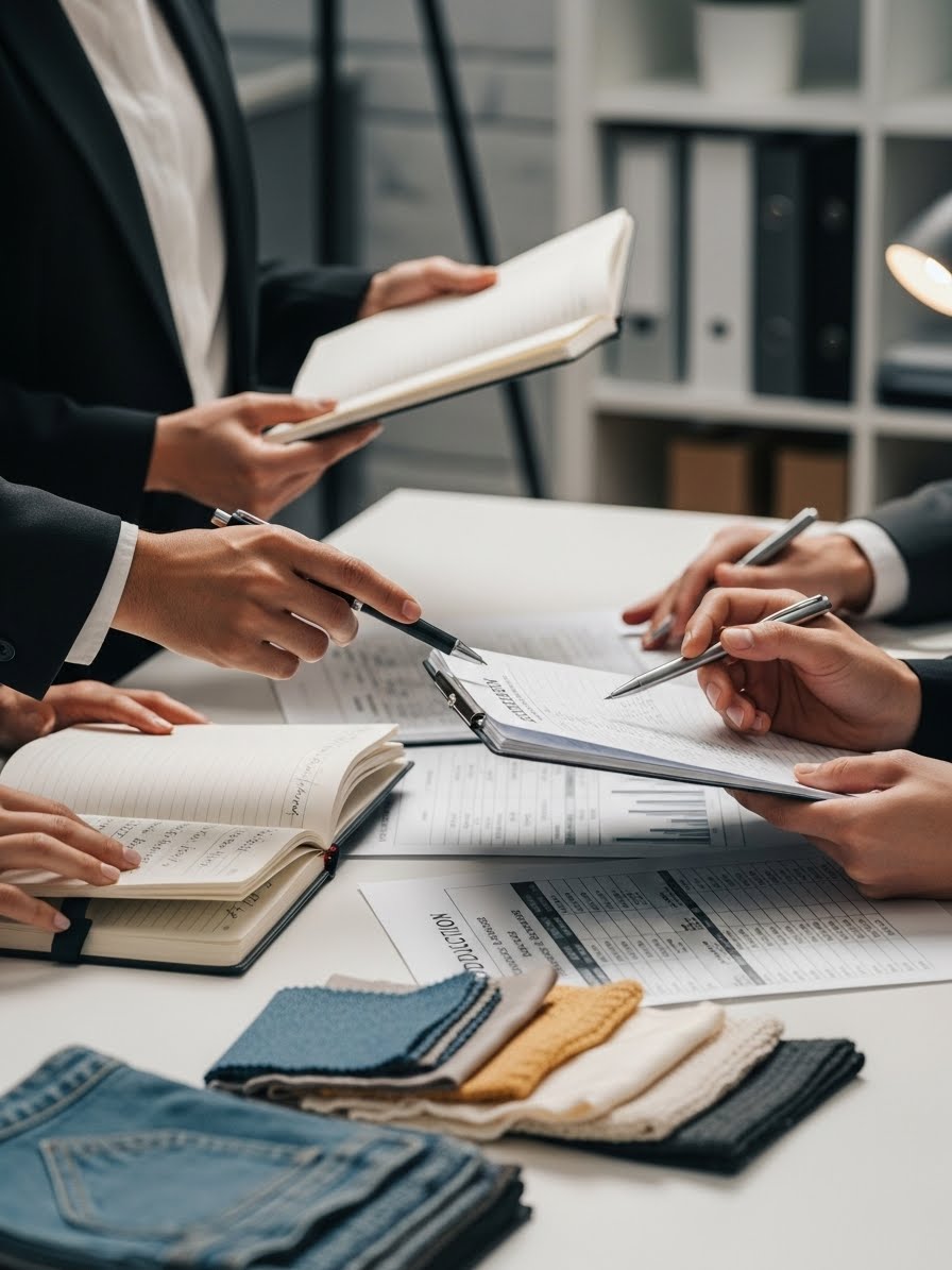 Business support and production coordination in apparel manufacturing