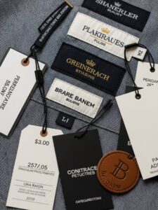 Garment branding with labels and hang tags applied