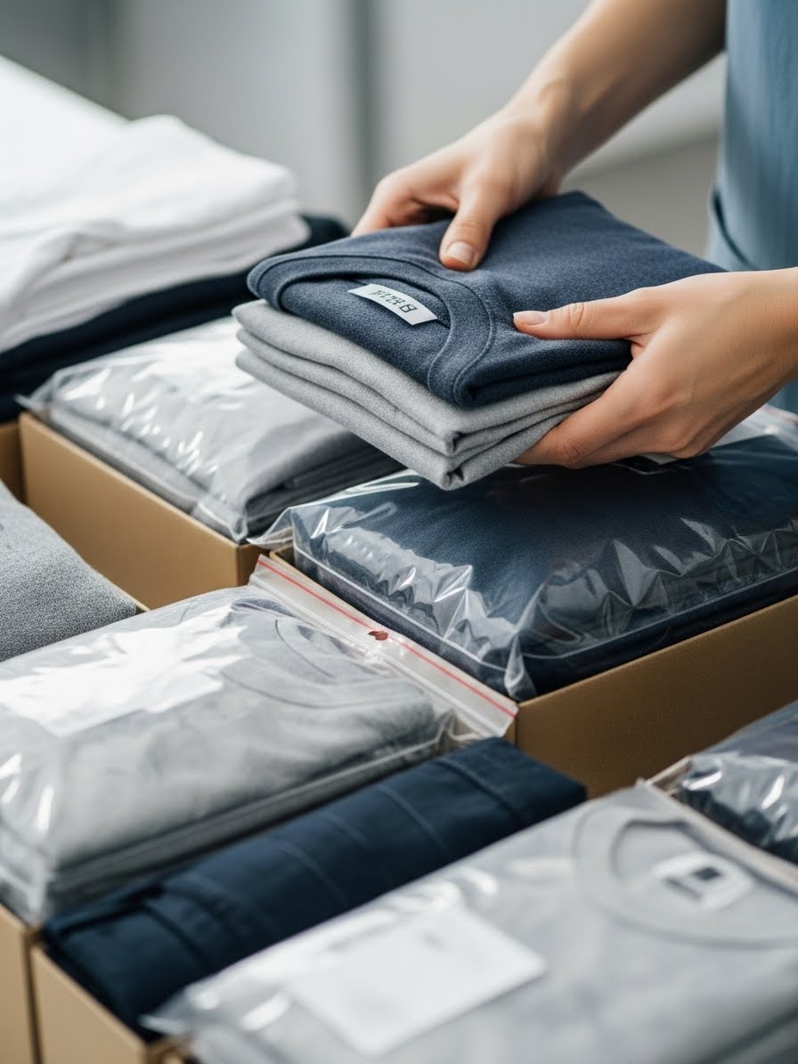 Garment packaging process in apparel manufacturing