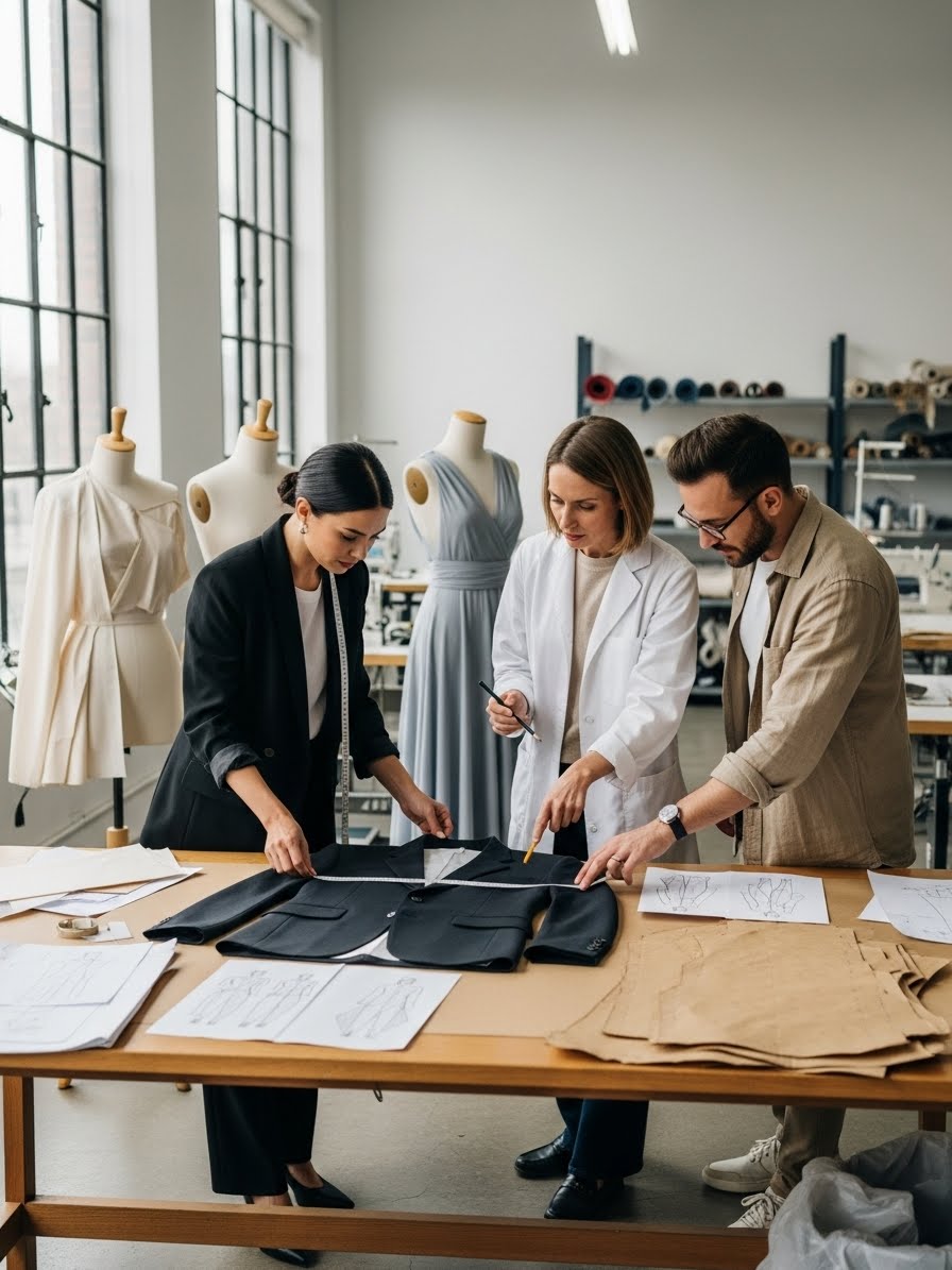 Garment fit sampling process in a professional apparel development studio