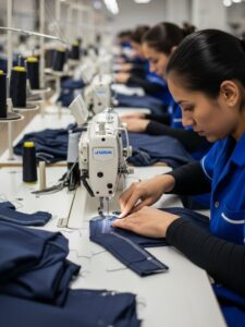 Garment sewing and assembly during apparel manufacturing