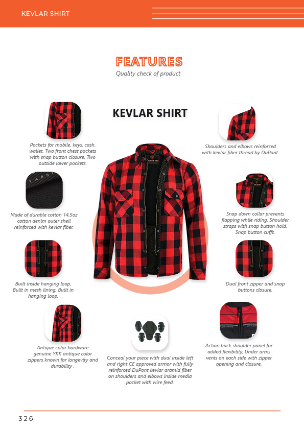 Protective Kevlar shirt features | Abrasion-resistant lining, reinforced shoulders & elbows for motorcycle riders