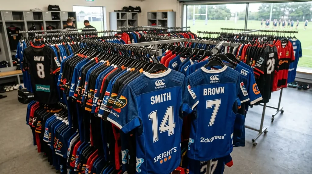 Bulk rugby uniforms showing durable, high-performance fabrics