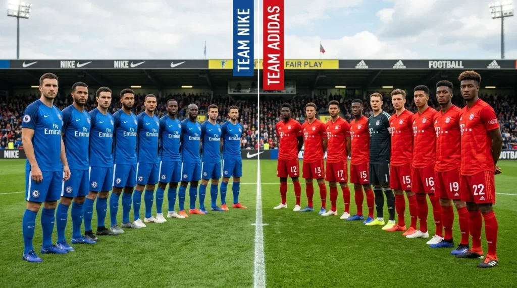 Side by side comparison of Nike and Adidas sports uniforms